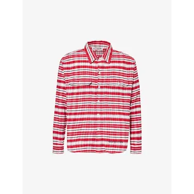 Cole Buxton Mens Red Black White Checked Logo-embroidered Cotton Shirt