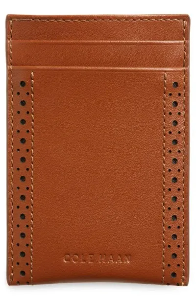 Cole Haan Edge Brogue Magnetic Wallet In Tan