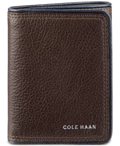 Cole Haan Men's Leather Trifold Wallet With Contrast Color Edge In Black,gray