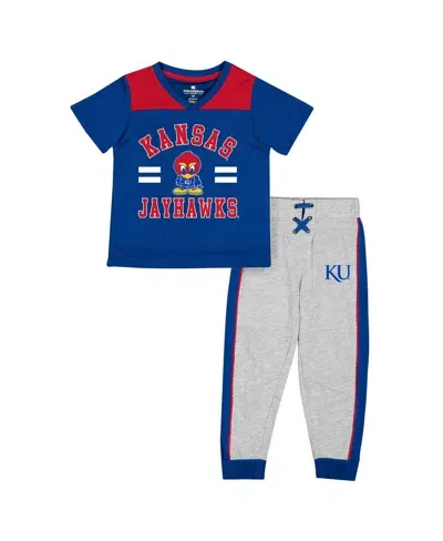 Colosseum Babies' Toddler Boys And Girls  Royal, Heather Gray Kansas Jayhawks Ka-boot-it Jersey And Pants Set In Royal,heather Gray