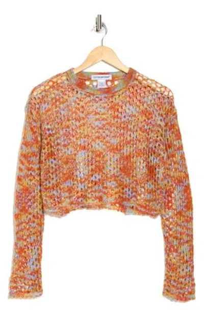 Cotton Emporium Open Knit Crop Sweater In Orange Multi