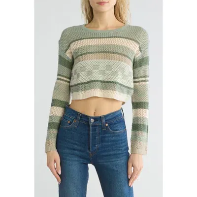 Cotton Emporium Stripe Open Knit Crop Sweater In Sage