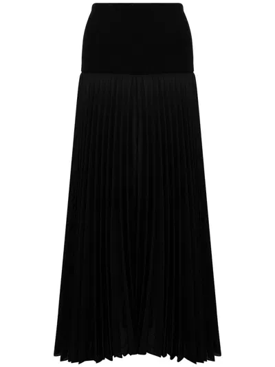 D Exterior Pleated Wool Skirt In Black