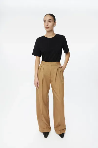 Dal The Label Wool Blend Pleated Wide Leg Pants In Light Grey