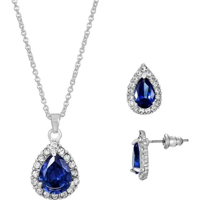 Danecraft Cz Teardrop Pendant Necklace & Earrings Set In Metallic