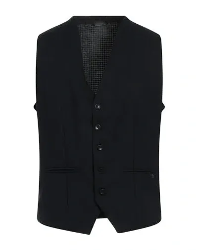 Daniele Alessandrini Man Tailored Vest Black Size 38 Polyester, Viscose, Elastane In Blue