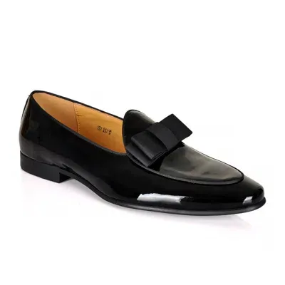 David Wej Men's Bradford Patent Belgian Bowtie Loafers – Black