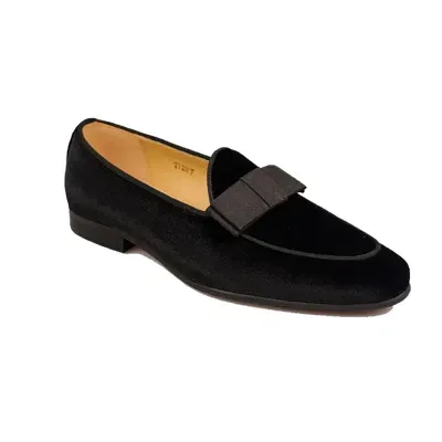 David Wej Men's Bradford Velvet Belgian Bowtie Loafers – Black