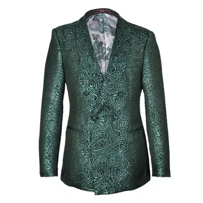 David Wej Men's Kensington Double Breasted Shawl Lapel Jacquard Blazer -  Green