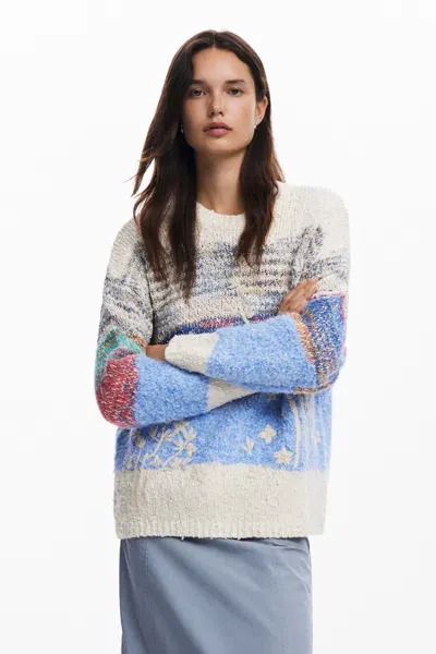 Desigual Chunky Knit Sweater In Material Finishes