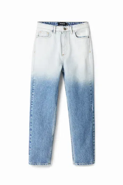 Desigual Straight Cropped Degradé Jeans In Blue