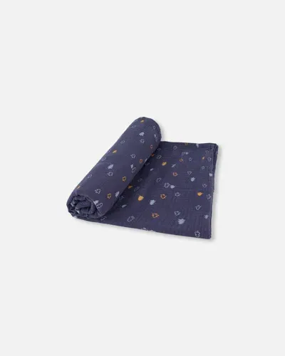 Deux Par Deux Printed Muslin Blanket Blue With Pine