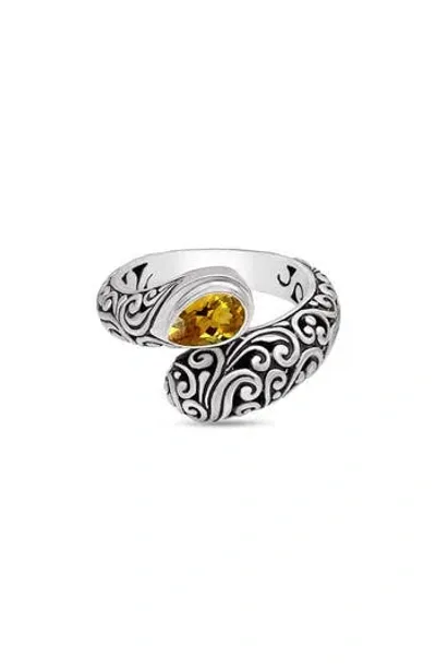 Devata Citrine & Sterling Silver Bali Filigree Ring In Silver/orange