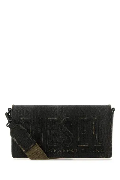 Diesel Denim Crossbody Bag Strap Adjustable In Black