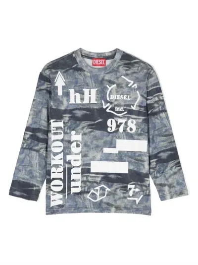 Diesel Kids' Distressed-effect Graphic-print Sweatshirt In Grey