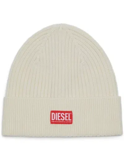 Diesel Logo-patch Beanie In White