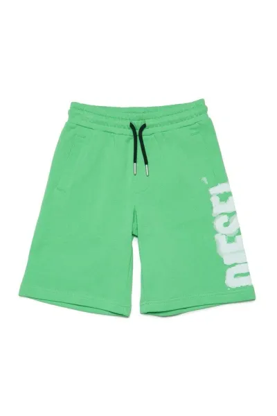 Diesel Kids' Logo-print Cotton Track Shorts In Green