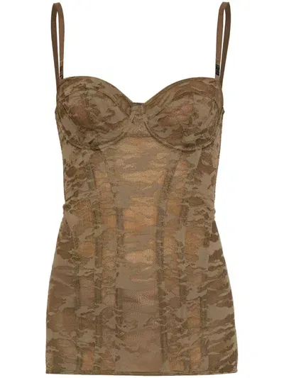 Diesel X Fenty By Rihanna Camo-lace-corset-slip In Green