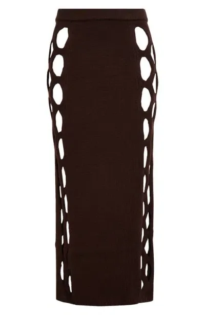 Diotima Steer Side Cutout Maxi Sweater Skirt In Coffee