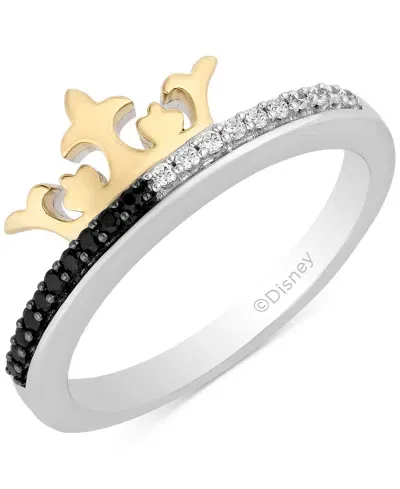 Disney Enchanted Vault Black Diamond (1/10 Ct. T.w.) & White Diamond (1/10 Ct. T.w.) Cruella Ring In Sterling Silver & Gold In Sterling Silver  Gold-plate