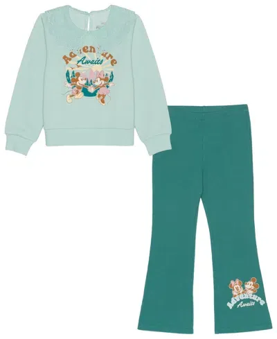 Disney Kids' Toddler Girls Mickey & Minnie Mouse Adventure Awaits Long Sleeve 2pc Legging Set In Lt Green