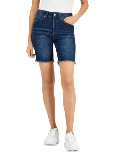 Dollhouse Juniors Womens Dark Wash Raw Hem Bermuda Shorts In Driftwood