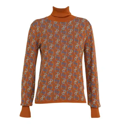 Dolores Promesas Women's Brown Camel And Blue Knitted Sweater