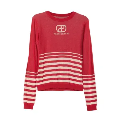 Dolores Promesas Women's Red Garnet Striped Knitted Sweater