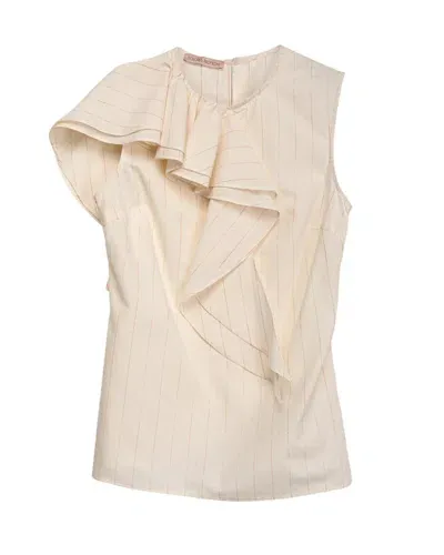 Dolores Promesas Women's White Sleeveless Shirt With Ruffle