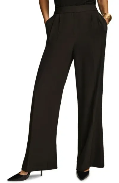 Donna Karan Pleated Wide Leg Pants In Black