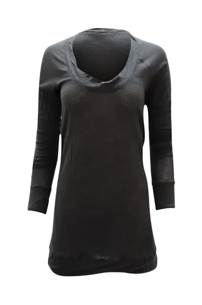 Donna Karan Scoop Neck Long Sleeves Top In Dark Gray Wool In Grey