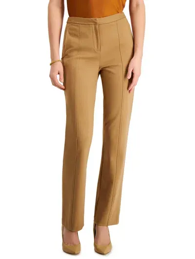 Donna Karan Womens High Rise Pintuck Straight Leg Pants In Brown