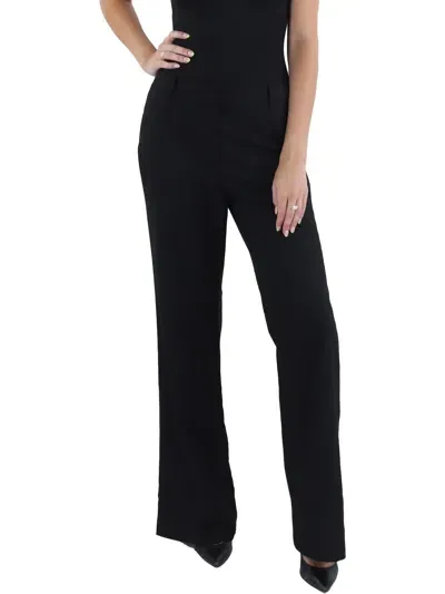 Donna Karan Womens High Waist Pinstripe Straight Leg Pants In Black