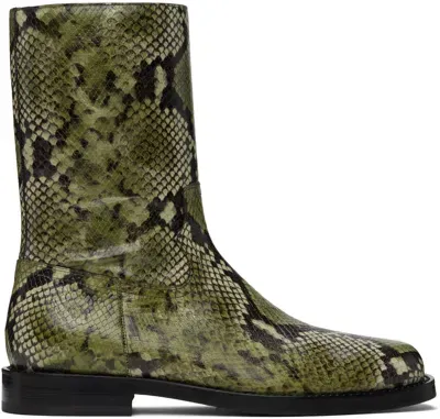 Dries Van Noten Green Snake-embossed Leather Boots In 604 Green