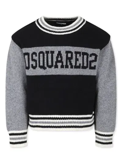 Dsquared2 Kids' Logo-intarsia Jumper In Black