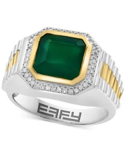 Effy Collection Effy Men's Green Onyx & Diamond (1/5 Ct. T.w.) Halo Ring In Sterling Silver & 18k Gold-plate