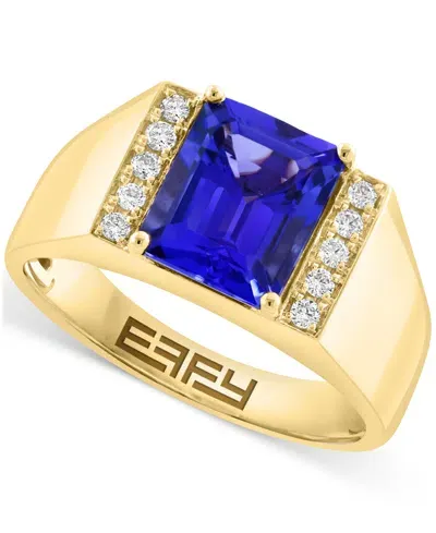 Effy Collection Effy Men's Tanzanite (3-1/3 Ct. T.w.) & Diamond (1/6 Ct. T.w.) Ring In 14k Gold In Yellow Gol