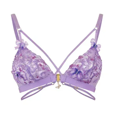 Empress Mimi Women's Pink / Purple Madame X Lilac Lace Strappy Bralette With Butterfly Detail In Pink/purple