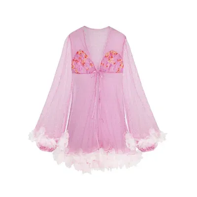 Empress Mimi Women's Pink / Purple Madame X Pink Lace Babydoll Robe With Flower Detail In Pink/purple