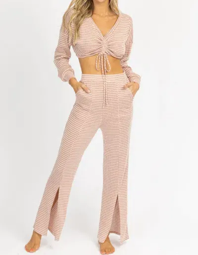 Endless Blu. Tie Crop + Front Slit Pant Set In Terracotta In Beige