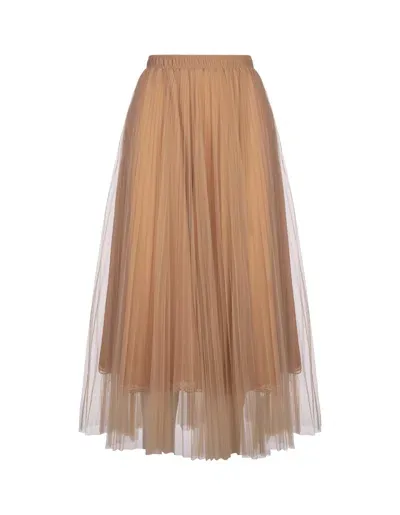 Ermanno Scervino Beige Tulle Midi Skirt In Brown