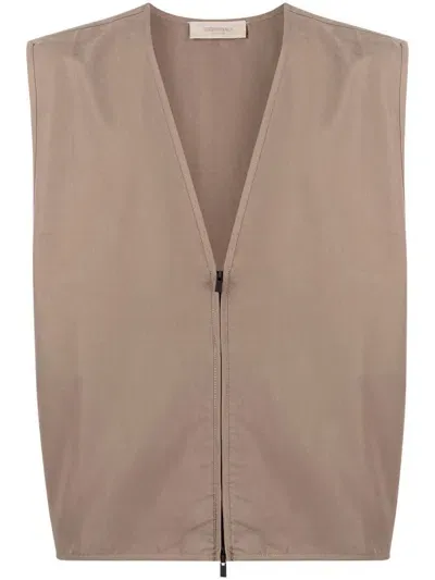 Essentials V-neck Zipped-up Gilet In Brown