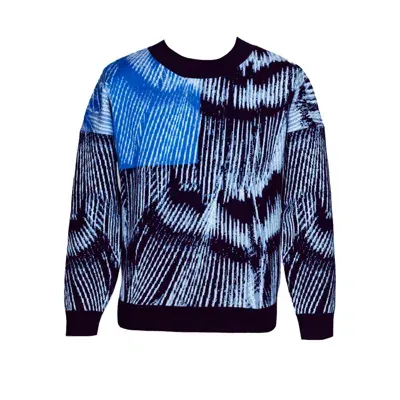 Essien & Emre Men's Alatus Merino Wool Knitted Pattern Jumper Blue