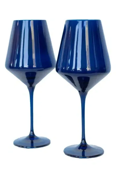 Estelle Colored Glass Hand-blown Wine Glass 2-piece Set In Midnight Blue