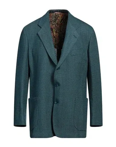 Etro Man Blazer Pastel Blue Size 44 Wool, Polyamide, Silk