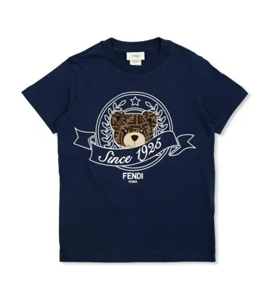 Fendi Kids' Bear Printed Crewneck T-shirt In Gray