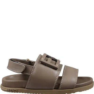 Fendi Brown Sandals For Kids With Ff Logo