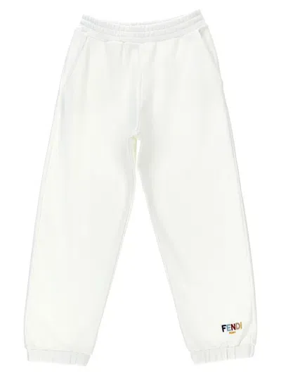 Fendi Kids' Logo Embroidery Joggers In White