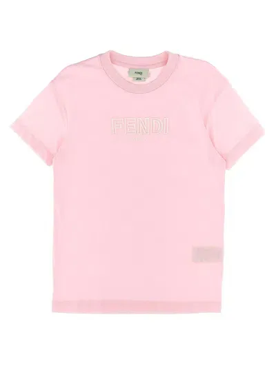 Fendi Kids' Logo Embroidery T-shirt In Rosa