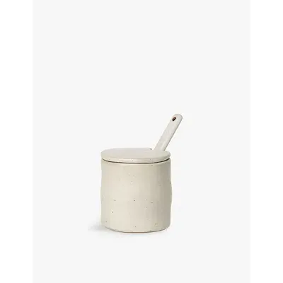 Ferm Living Off-white Speckle Flow Porcelain Jar With Spoon 8cm